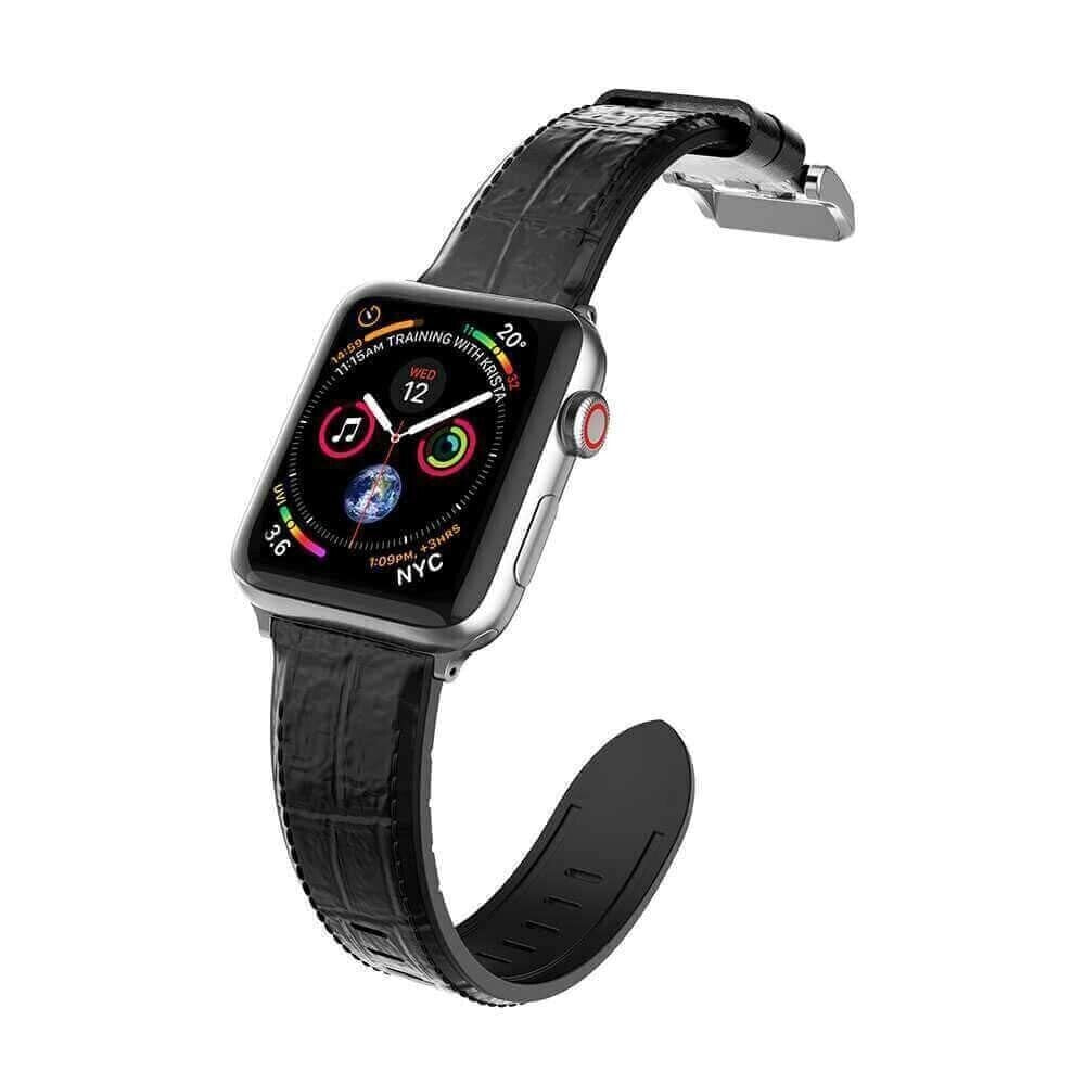 X-Doria Apple Watch Series 6/SE/5/4 (44mm/42mm) Leather Hybrid Band, Black Croc