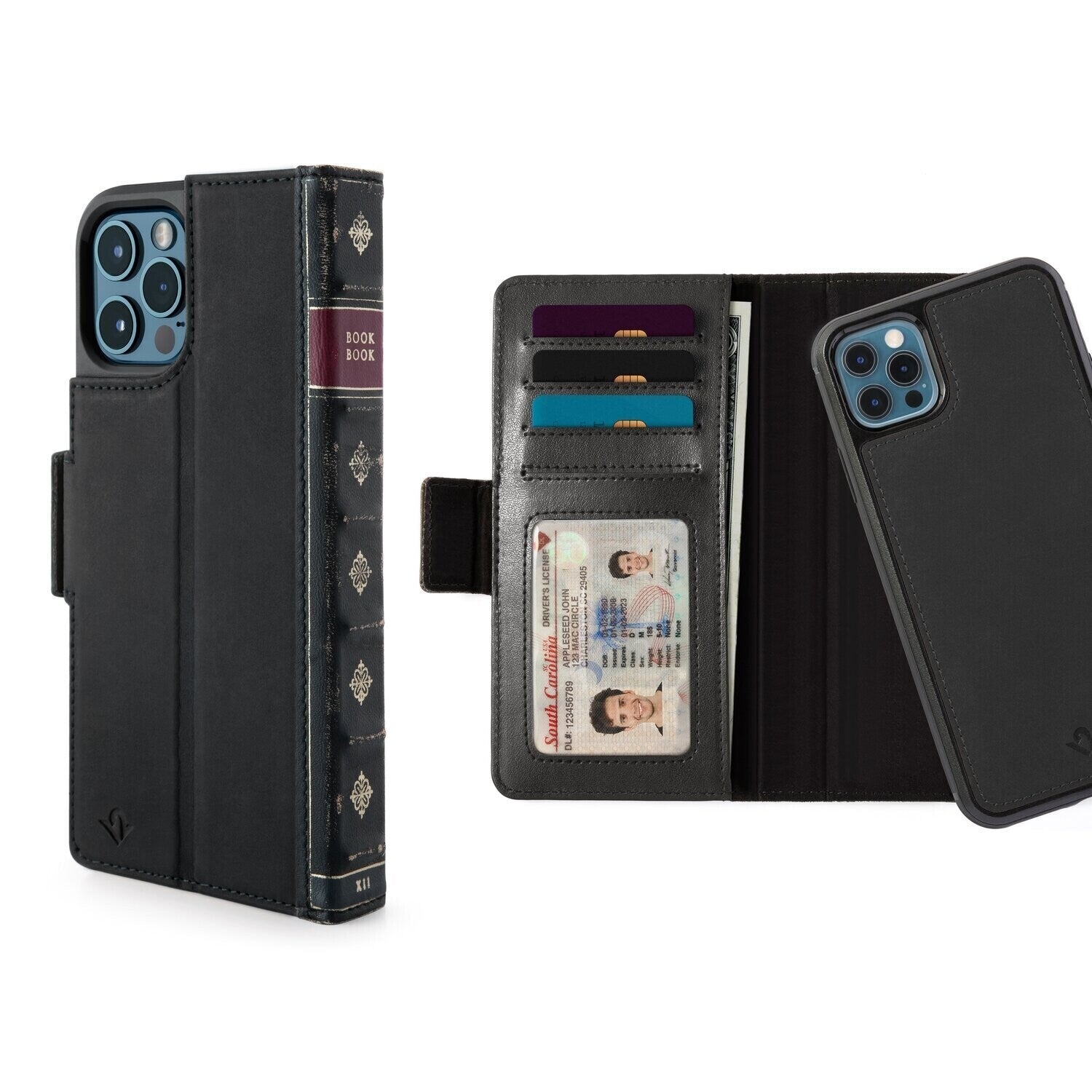 Twelve South iPhone 12 / iPhone 12 Pro BookBook 3-in-1 Leather Wallet Case, Blac