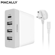 Macally Wall Charger With AC Outlet, 4-Port (2.4A + 2.4A+ 1.0A + 1.0A)