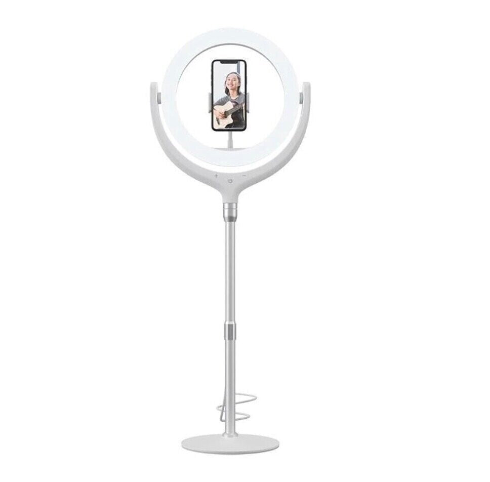 Devia Live Streaming Tripod Stand with LED Ring Light, White (12", 1.7m)