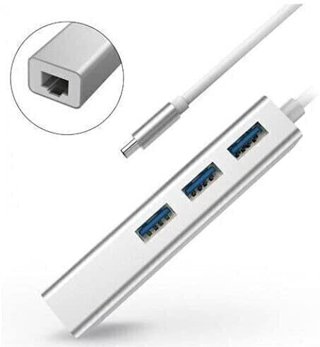 Devia USB-C 3.1 To USB-A 3.1 3-Port Hub with Ethernet Port, Silver