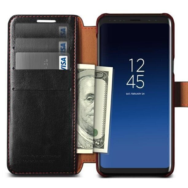 VRS Design Samsung Galaxy S9 Plus Dandy Layered PU Leather Case, Black