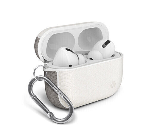 JTLegend AirPods Pro Amos Knitted Fabric Leather Case, White Misty Grey