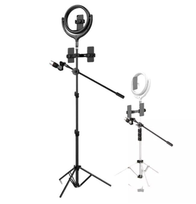 Devia Live Streaming Tripod Stand with LED Ring Light, Black (12", 1.7m)