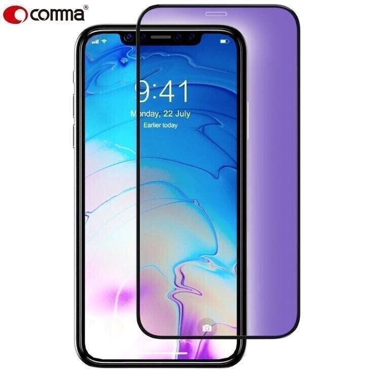 Comma iPhone 11/XR Tempered Glass, Full Screen Anti-Blue-Ray Black (Blue)