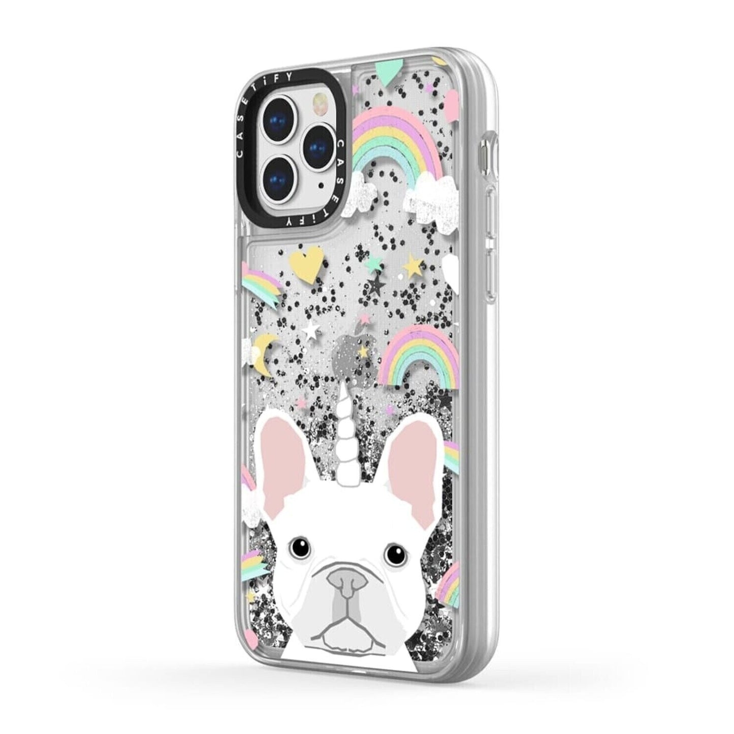 Casetify iPhone 11 Pro Glitter Case, Monochrome Silver French Bulldog Unicorn