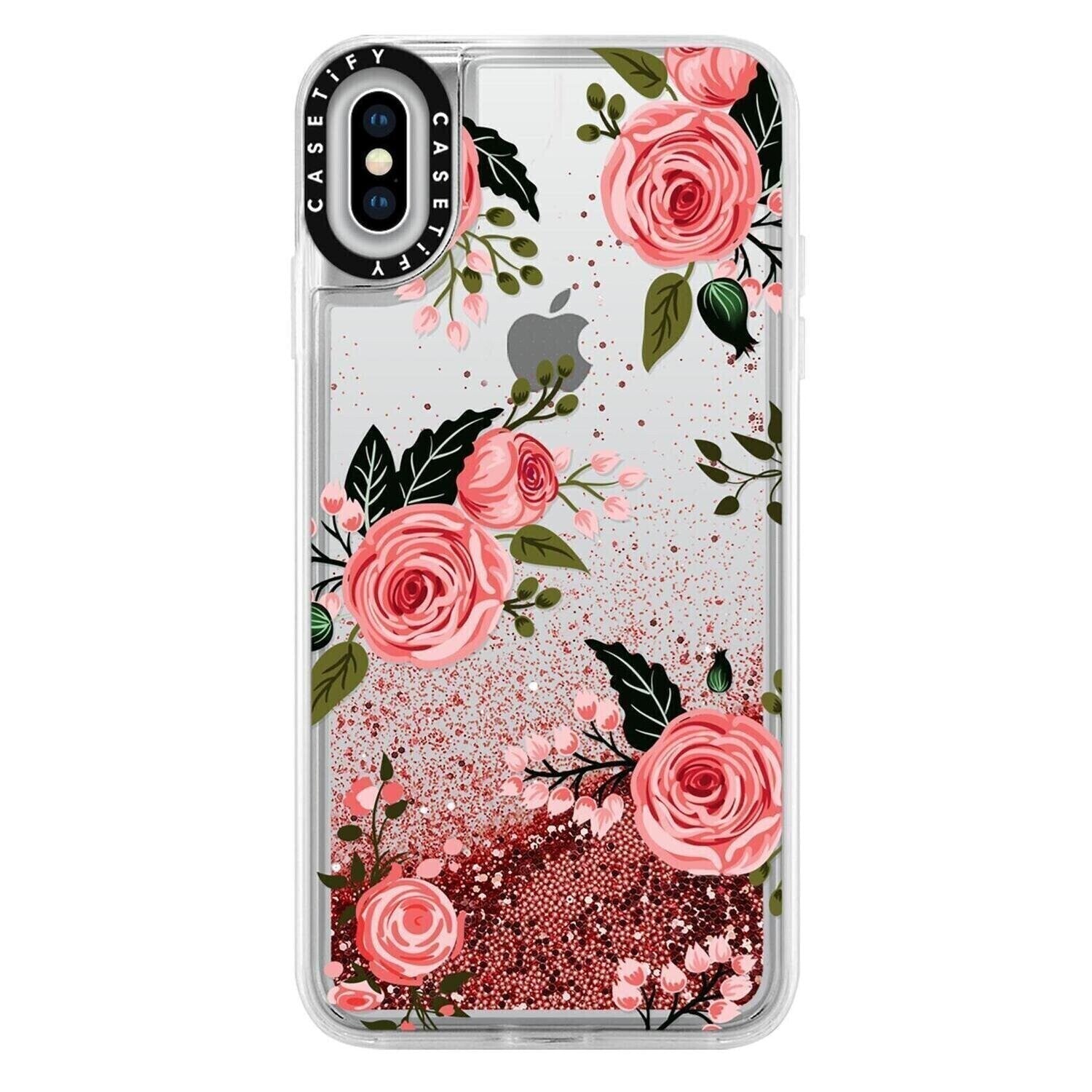 Casetify iPhone Xs Max Glitter Case, Rose Pink Pink Floral Flowers and Roses Chi