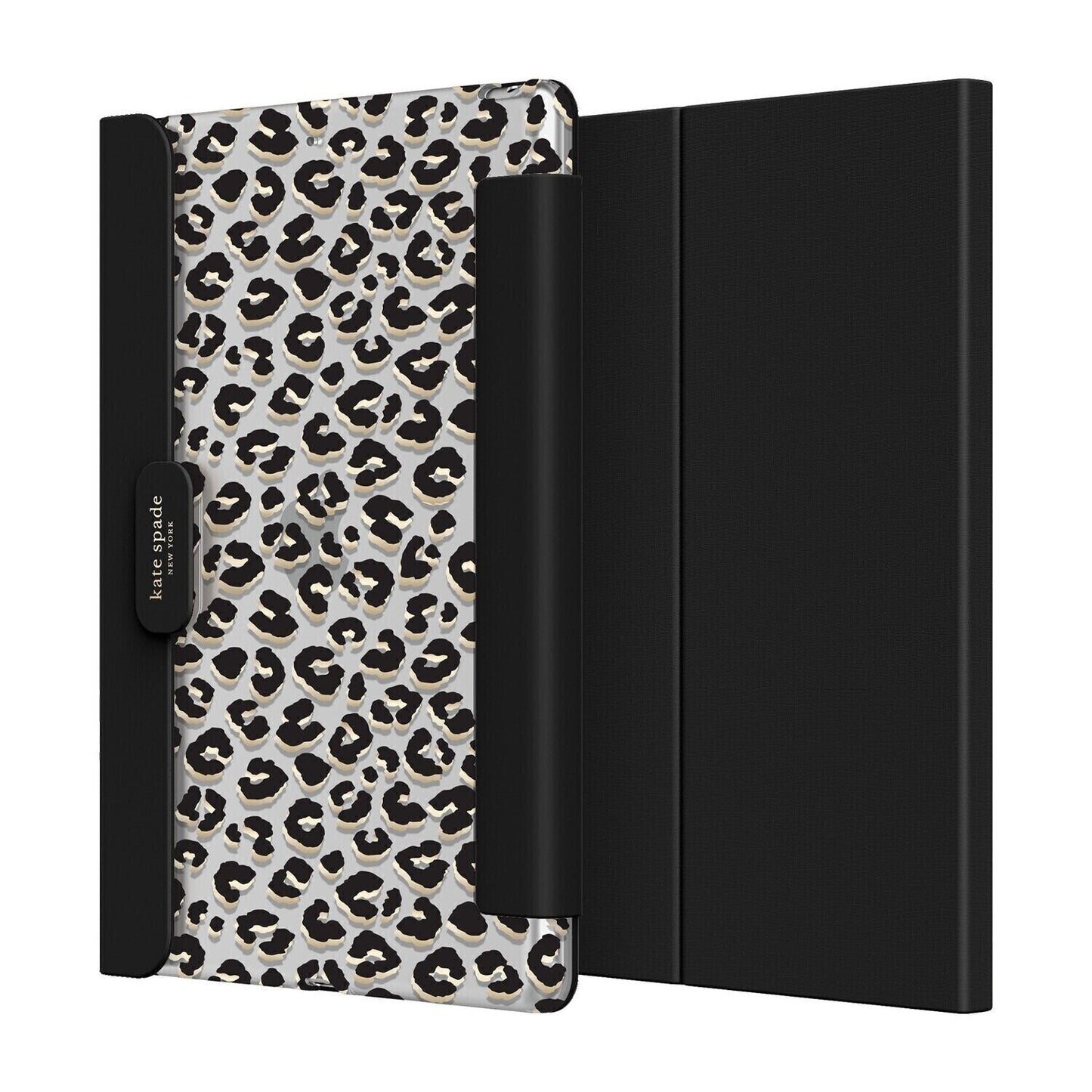 KSNY iPad 7/8/9 10.2&quot; Protective Folio, Leopard Black/Gold Foil/Clear/Black