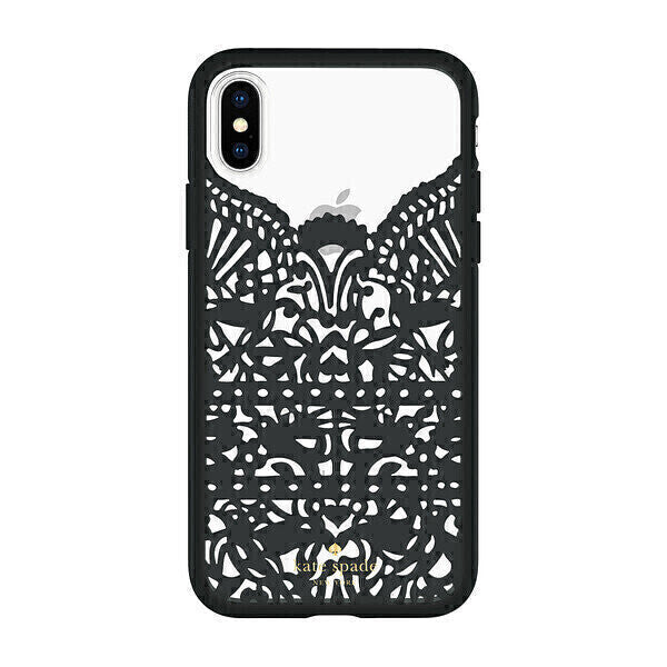 Kate Spade New York iPhone X New York Lace Cage Case, Lace Hummingbird Black/Cle