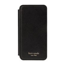 Kate Spade New York iPhone XR Folio Case, Saffiano Black/Gold Logo Plate