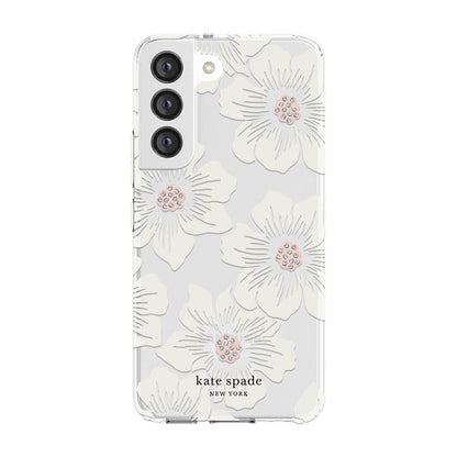 Kate Spade New York Samsung Galaxy S22 5G Defensive Hardshell, Hollyhock Floral Clear/Cream wit