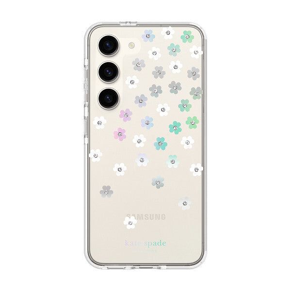 KSNY Samsung Galaxy S23 Defensive Hardshell Case, Scattered Flowers/Iridescent/C