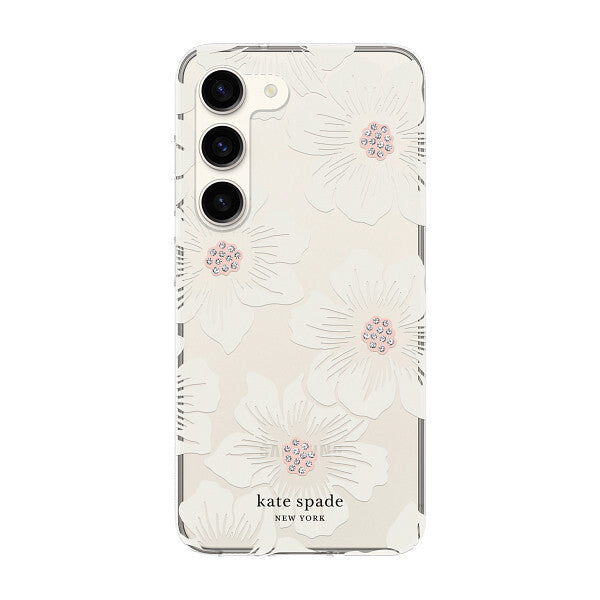 KSNY Samsung Galaxy S23 Protective Hardshell Case, Hollyhock Floral Clear/Cream