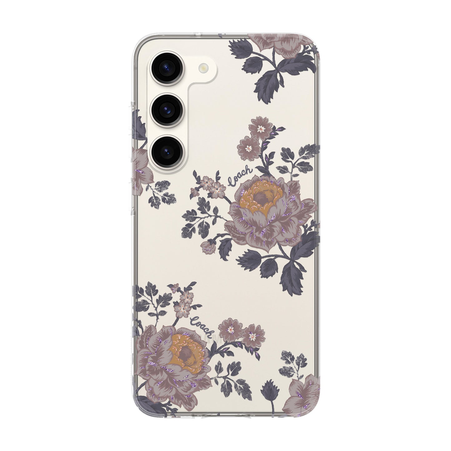 Coach Samsung Galaxy S23 Protective Case, Moody Floral/Purple/Multi/Clear/Glitte