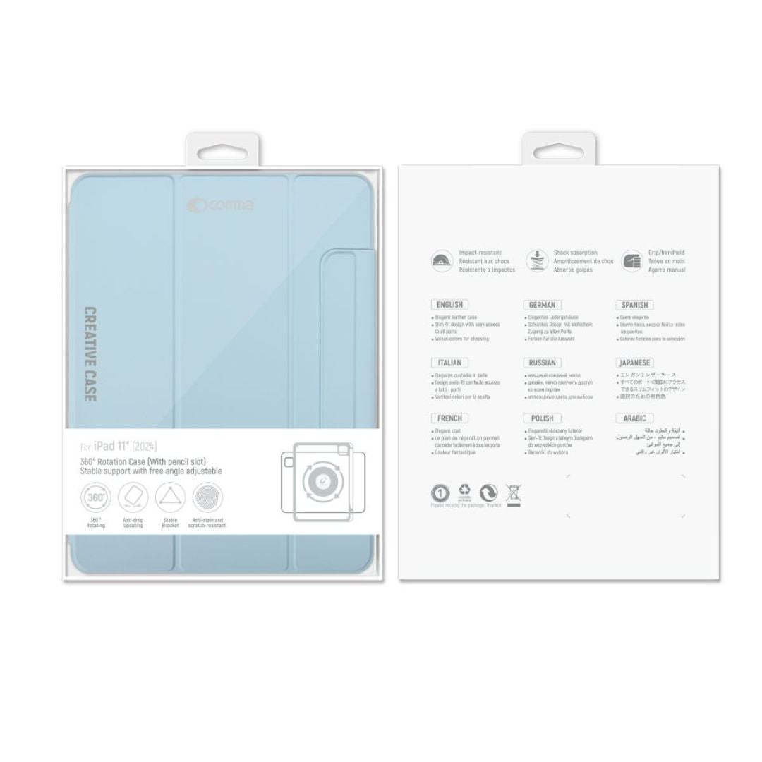 Comma iPad Pro 13 (2024) 360 Rotation Case With Pencil Slot, Blue