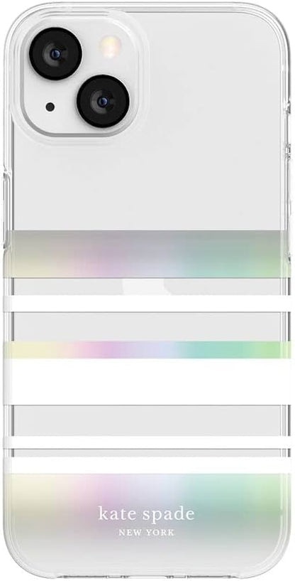 Kate Spade New York iPhone 13 Protective Hardshell, Park Stripe/White/Iridescent