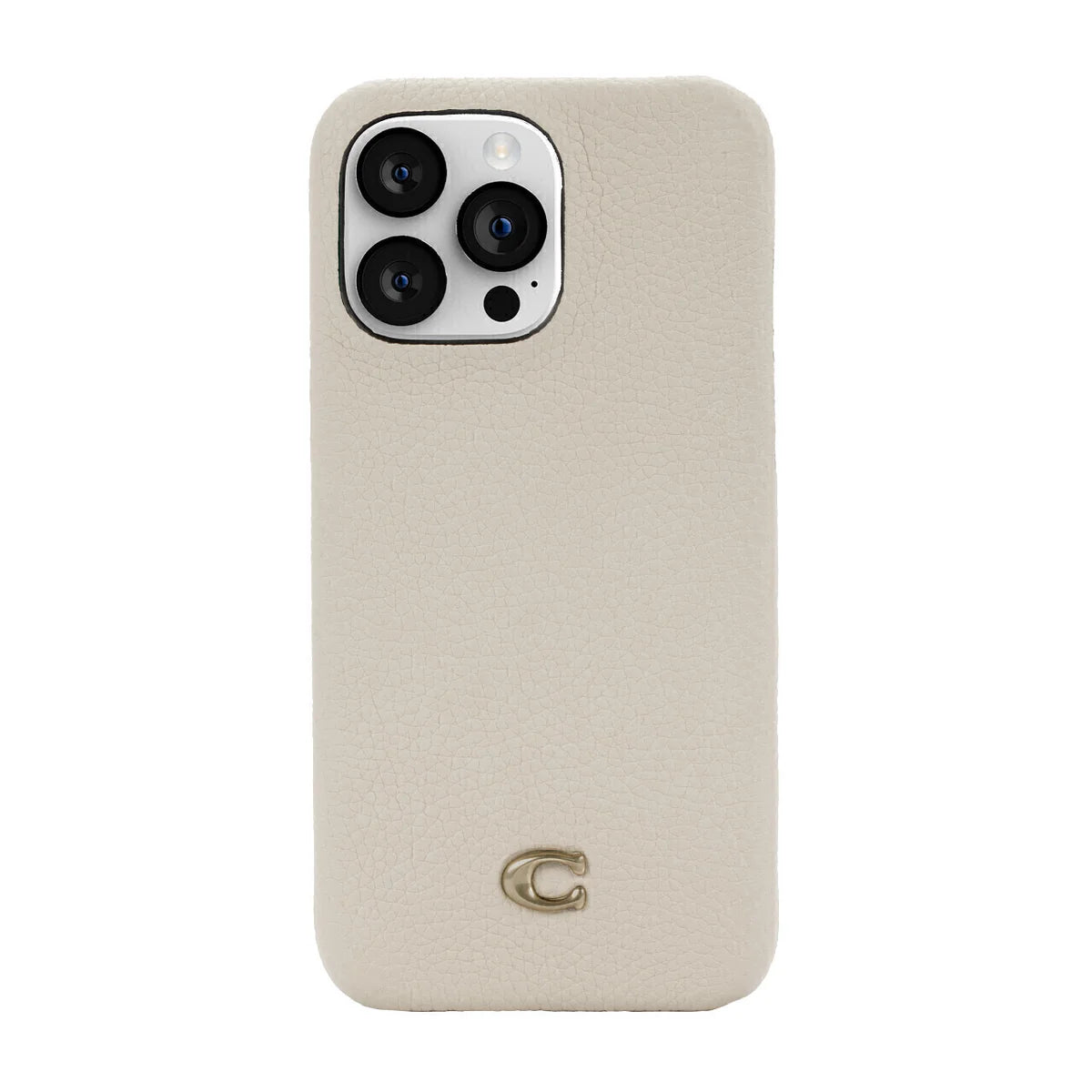 Coach iPhone 14 Pro Max Slim Wrap Case, Ivory C Plaque/Pebbled Leather/Gold Logo