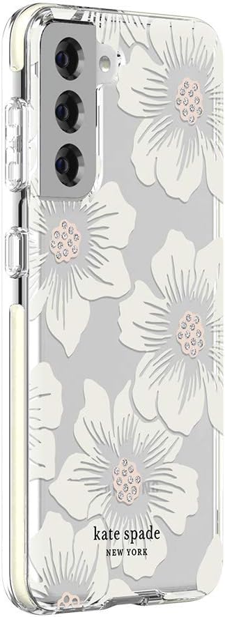 Kate Spade New York Samsung Galaxy S22 5G Defensive Hardshell, Hollyhock Floral Clear/Cream wit