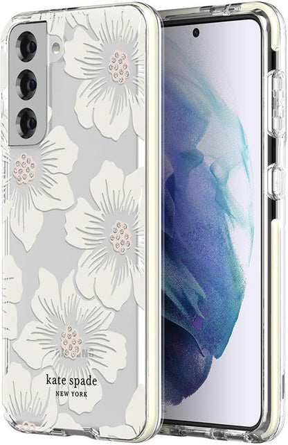 Kate Spade New York Samsung Galaxy S23 Protective Hardshell Case, Hollyhock Floral Clear/Cream