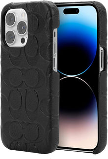 Coach iPhone 14 Pro Slim Wrap Case, Black Emboss Signature C Pebbled Leather