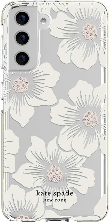 Kate Spade New York Samsung Galaxy S23 Protective Hardshell Case, Hollyhock Floral Clear/Cream