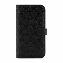 Coach iPhone 13 Pro Leather Folio, Black Emboss Signature C Pebbled Leather