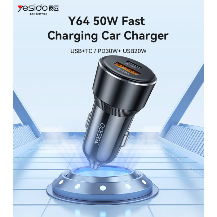 Yesido Y64 USB-C 30W+USB-A 20W Car Charger